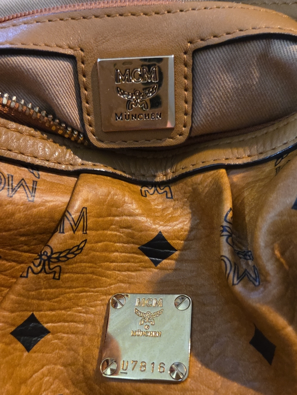 MCM Cognac Brown Visetos Monogram Satchel - Picture 6 of 8